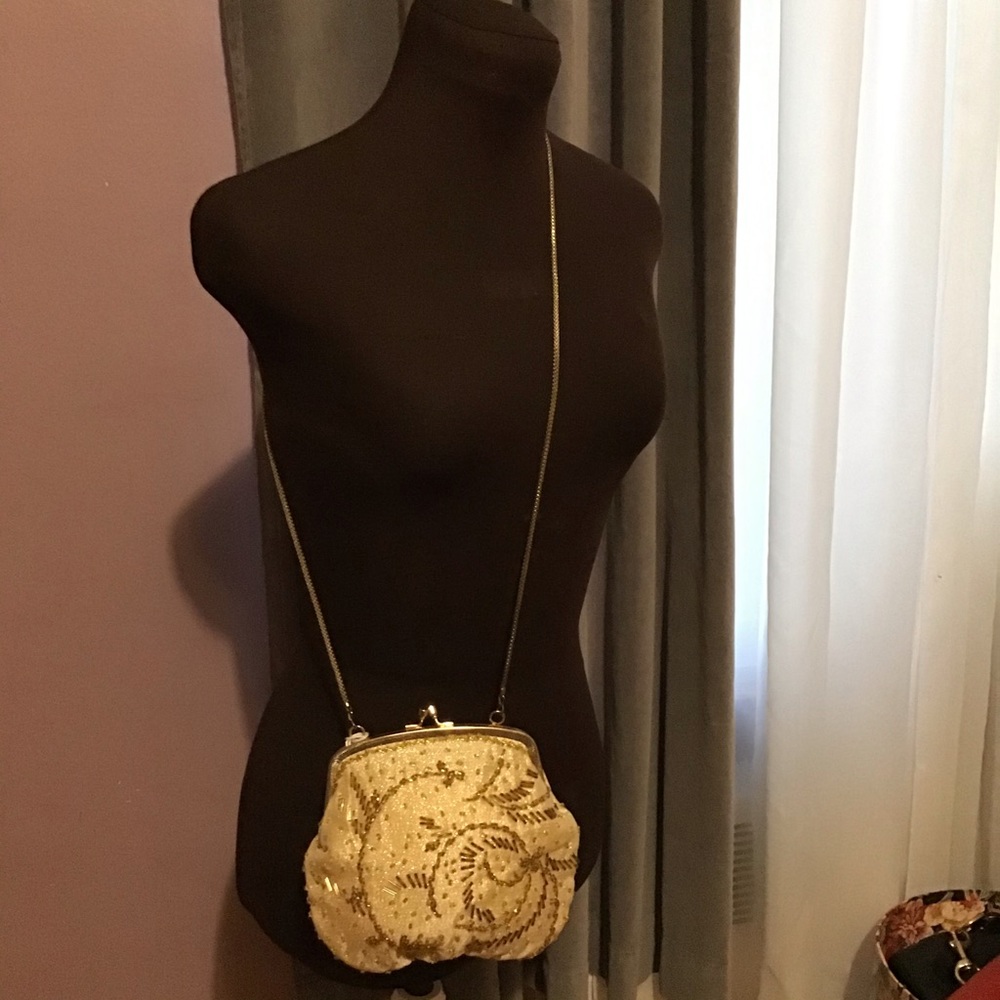 Vtg gold sequin crossbody bag